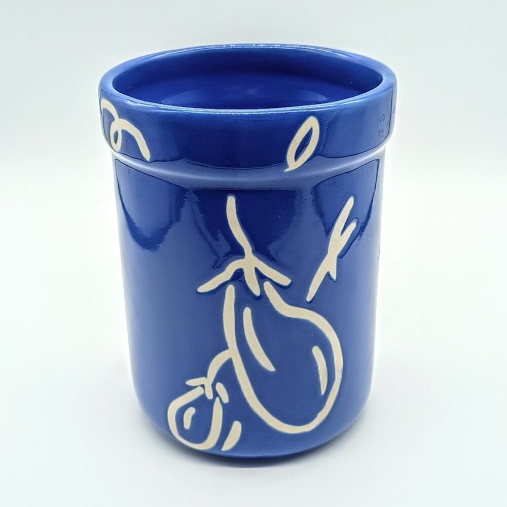 Cornflower Blue White Ceramic Utensil Holder Crock